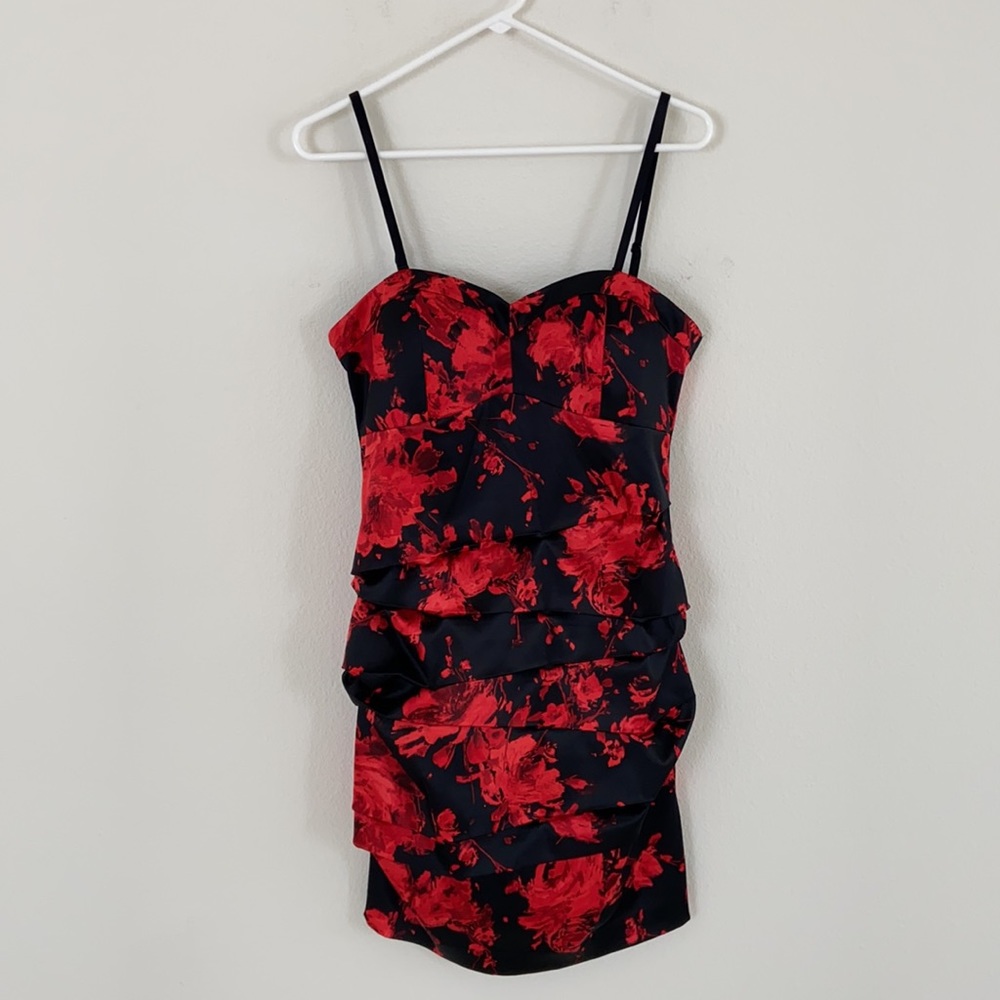 Guess Black and Red Rose Satin Dress